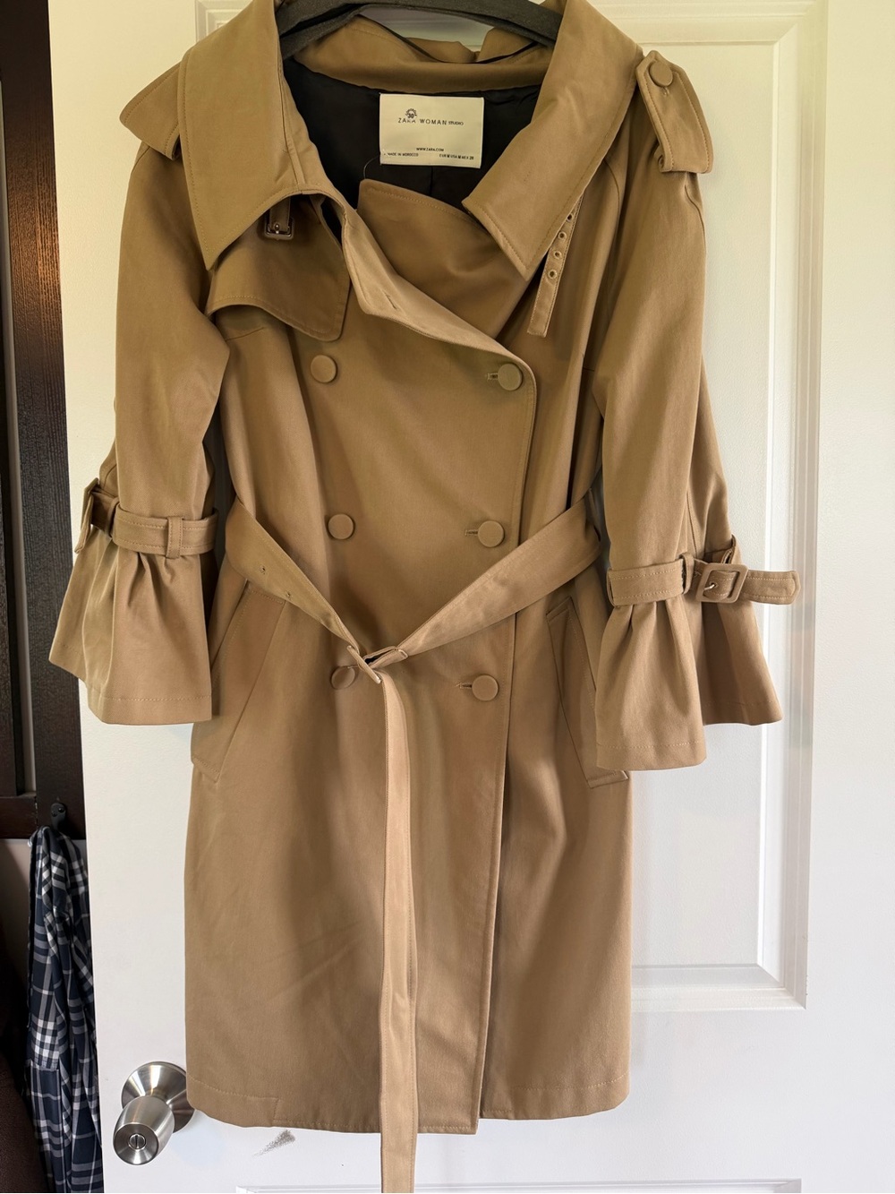 Zara Tan Double-Breasted Trench Coat